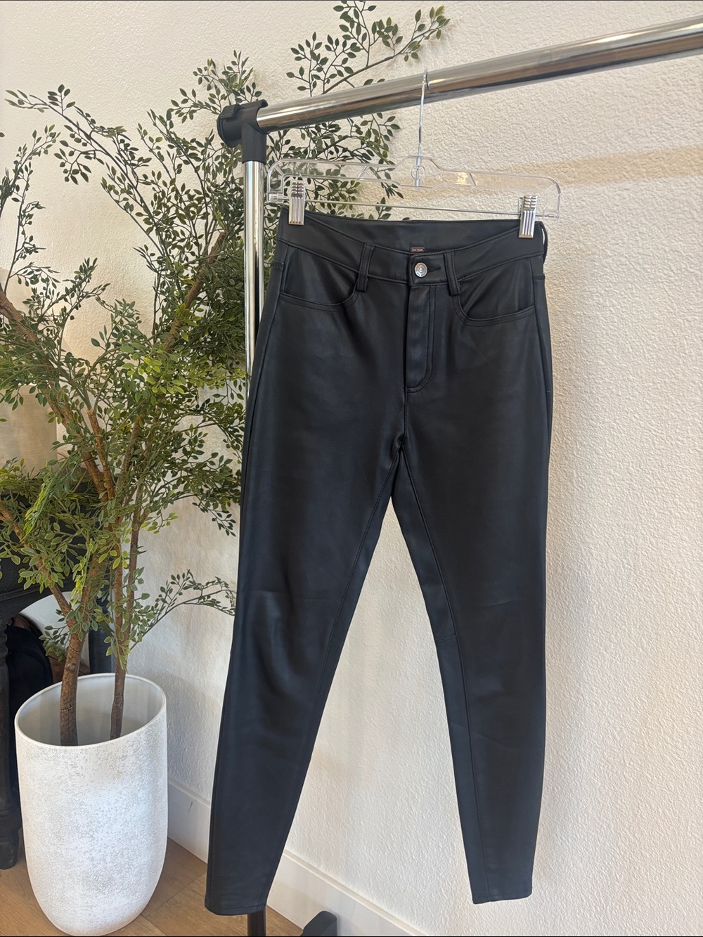 Free People Black Faux Leather Skinny Jeans